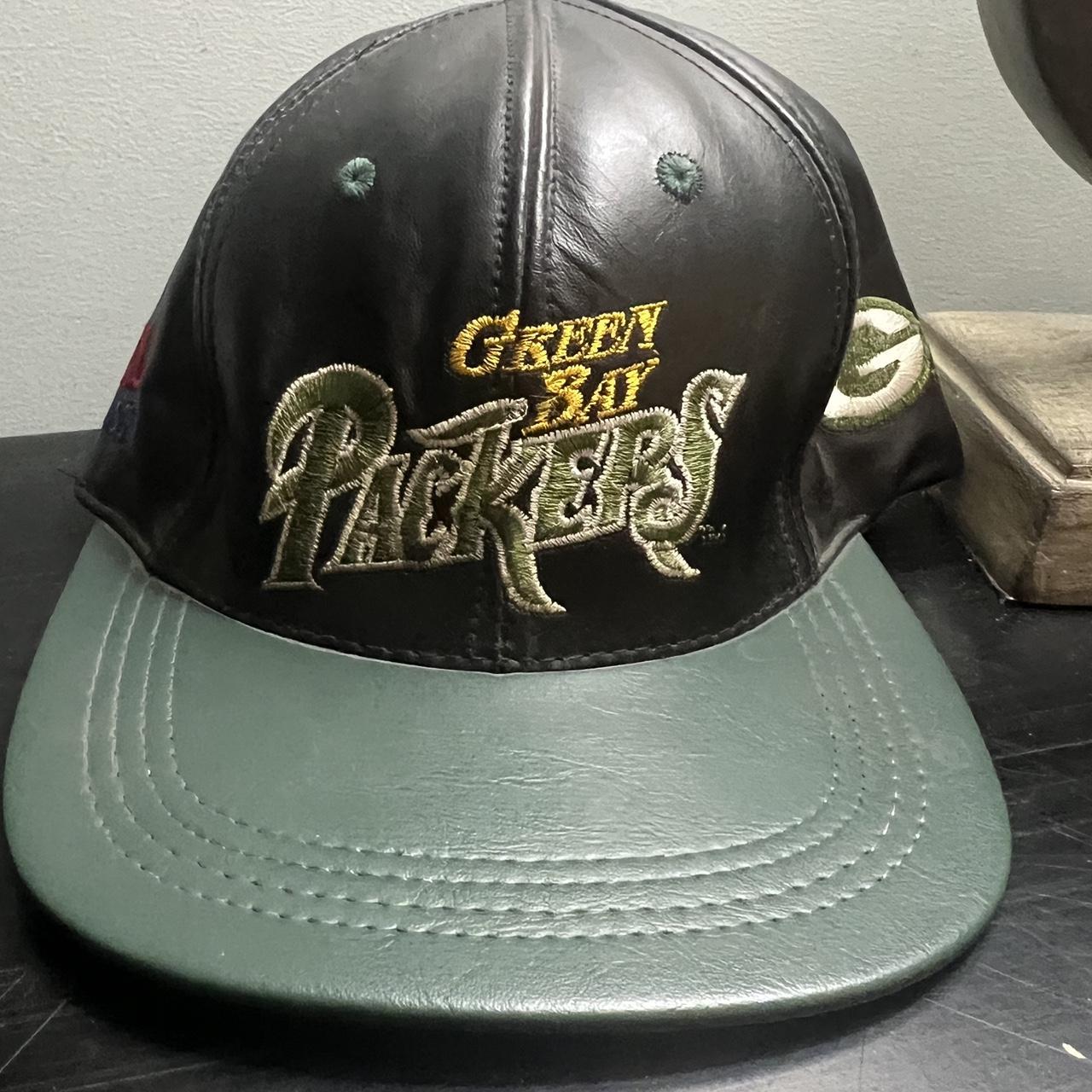 All leather Green Bay packers Hat Vintage Packers - Depop