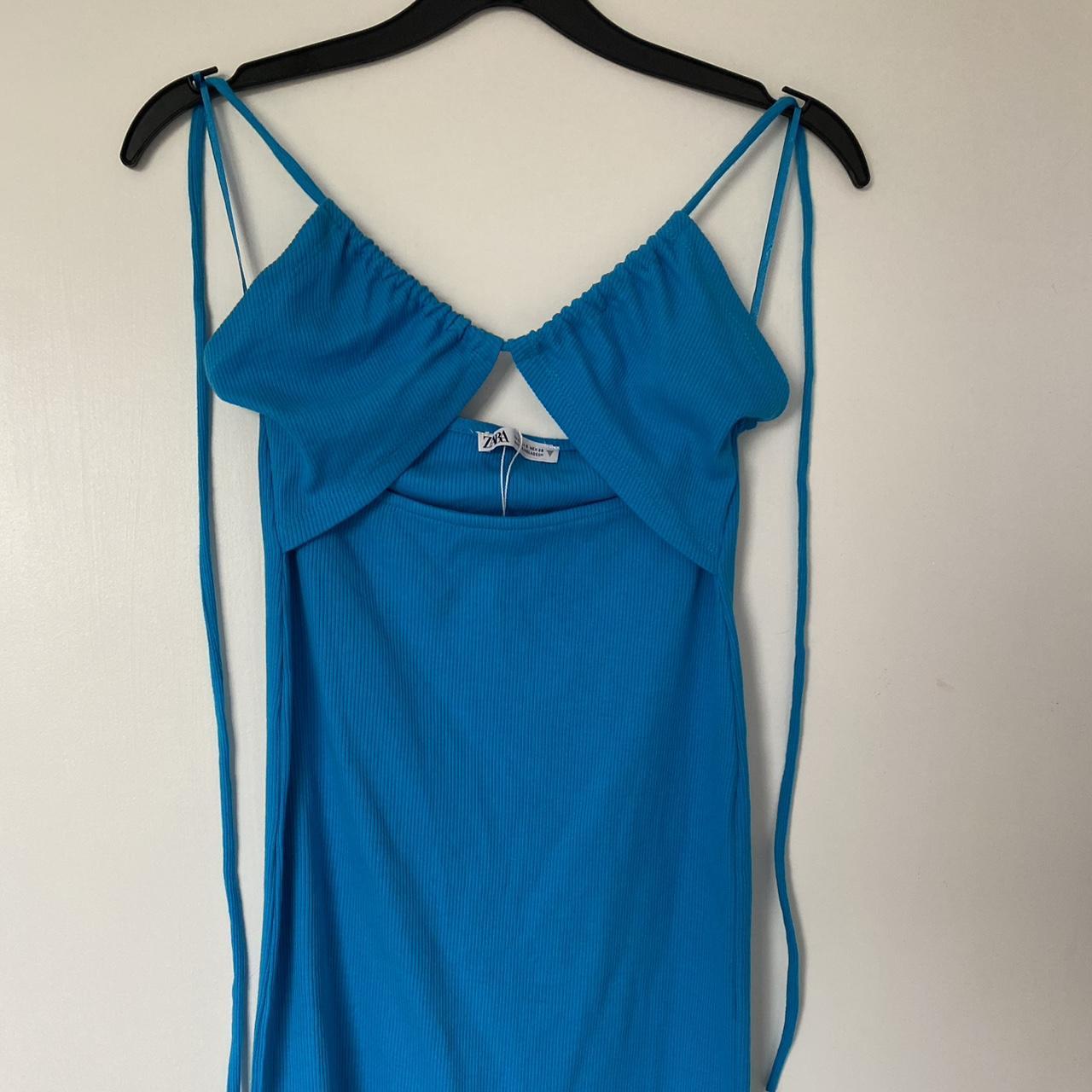 Blue tie up halter neck Zara mini dress Brand new,... Depop