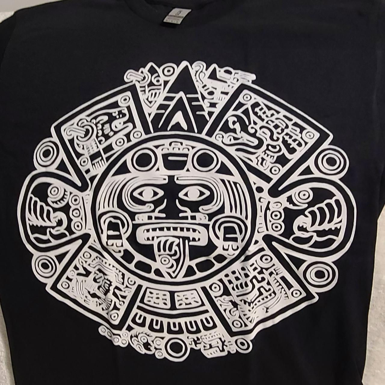 AZTEC CALENDAR MEXICO SUN STONE MAYAN T-SHIRT SHIRT.... - Depop