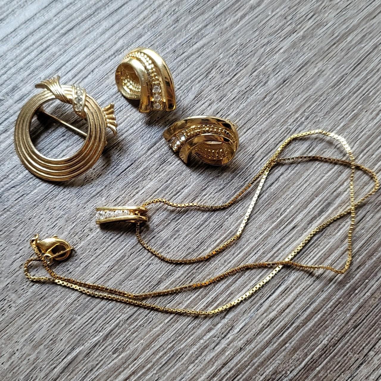 Avon 90s Jewelry Bundle - Circle Pin + clip Earrings... - Depop