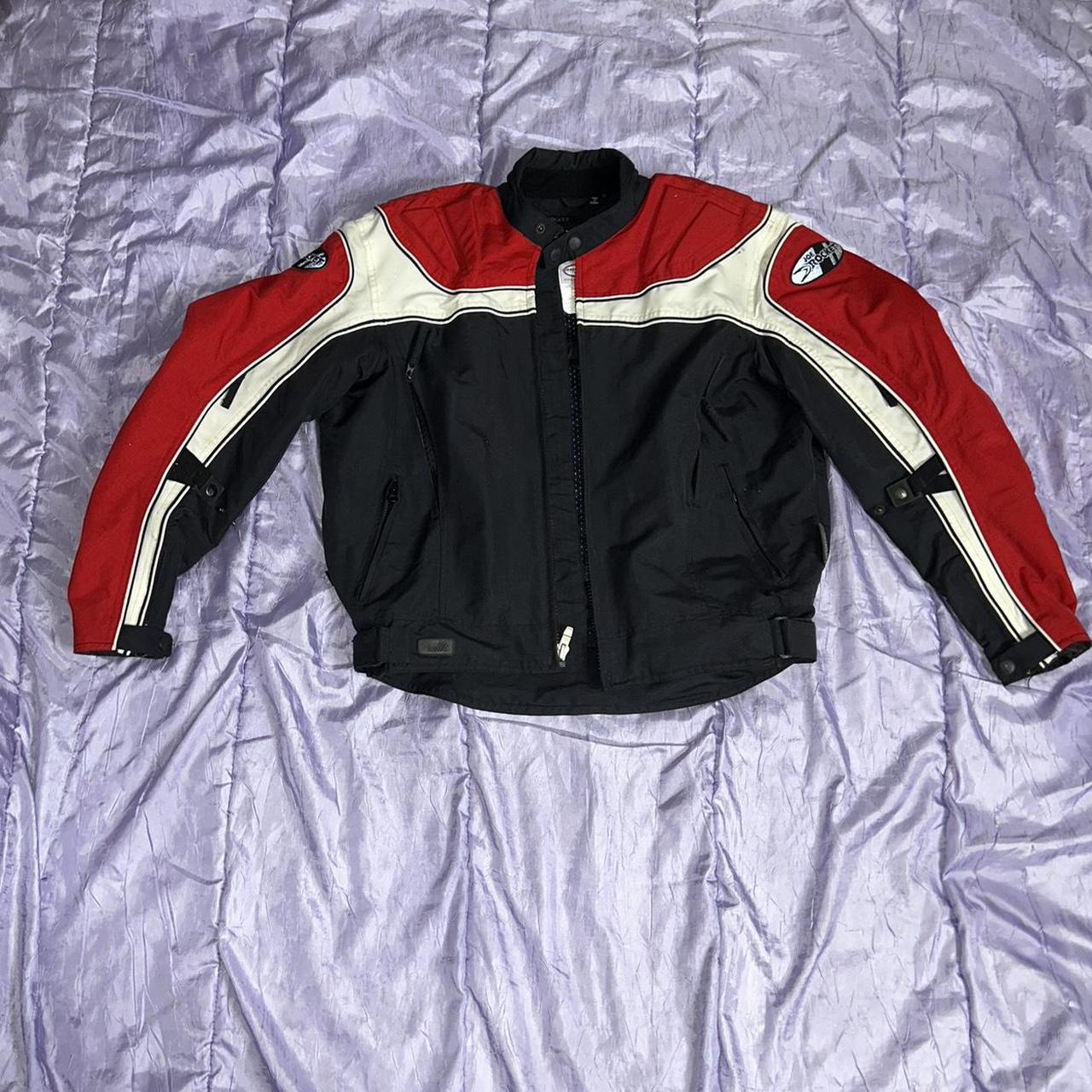 vtg red+white+black joe rocket racing moto jacket //... - Depop