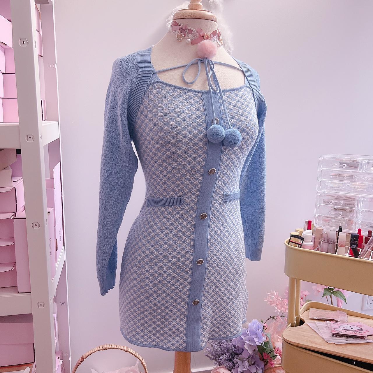 Ledin baby blue sweater dress and bolero with Pom... Depop