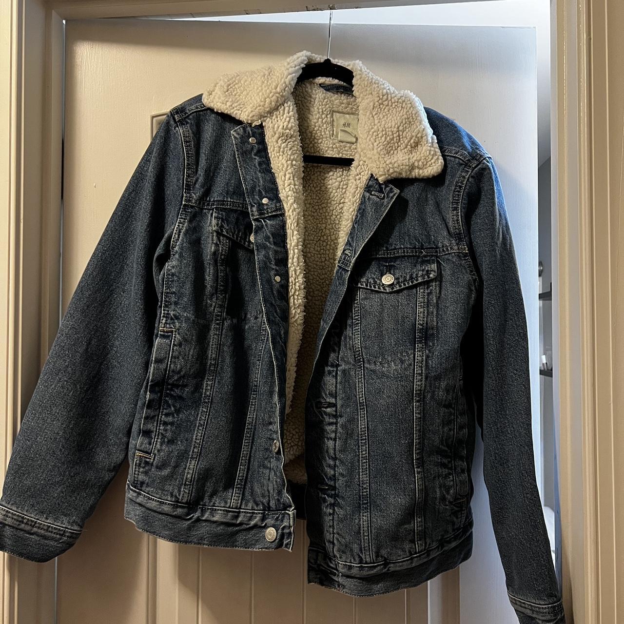 H&M Fur Lined Jean Jacket buttons up adjustable... - Depop