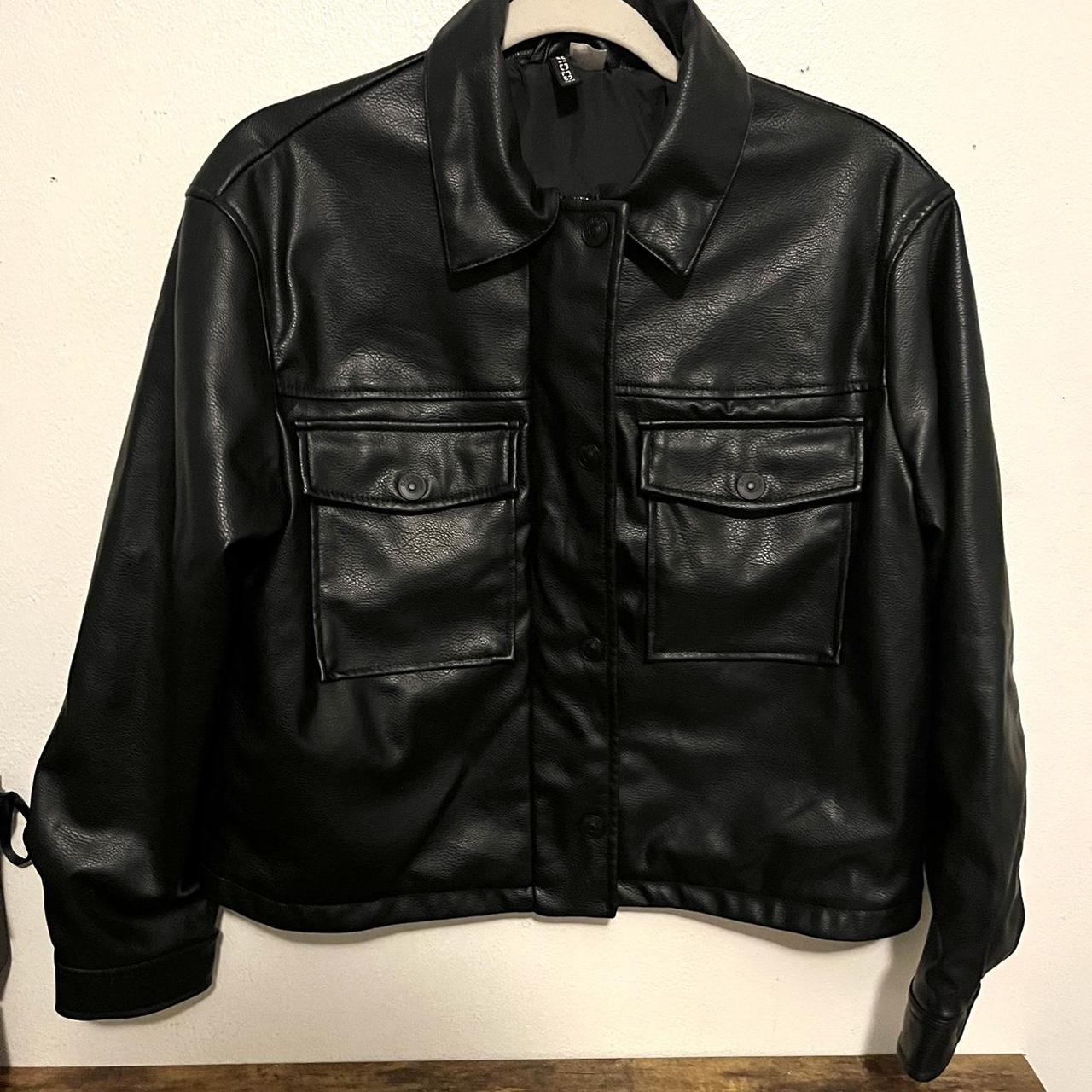 Black faux leather bomber jacket - Brand: Divided... - Depop