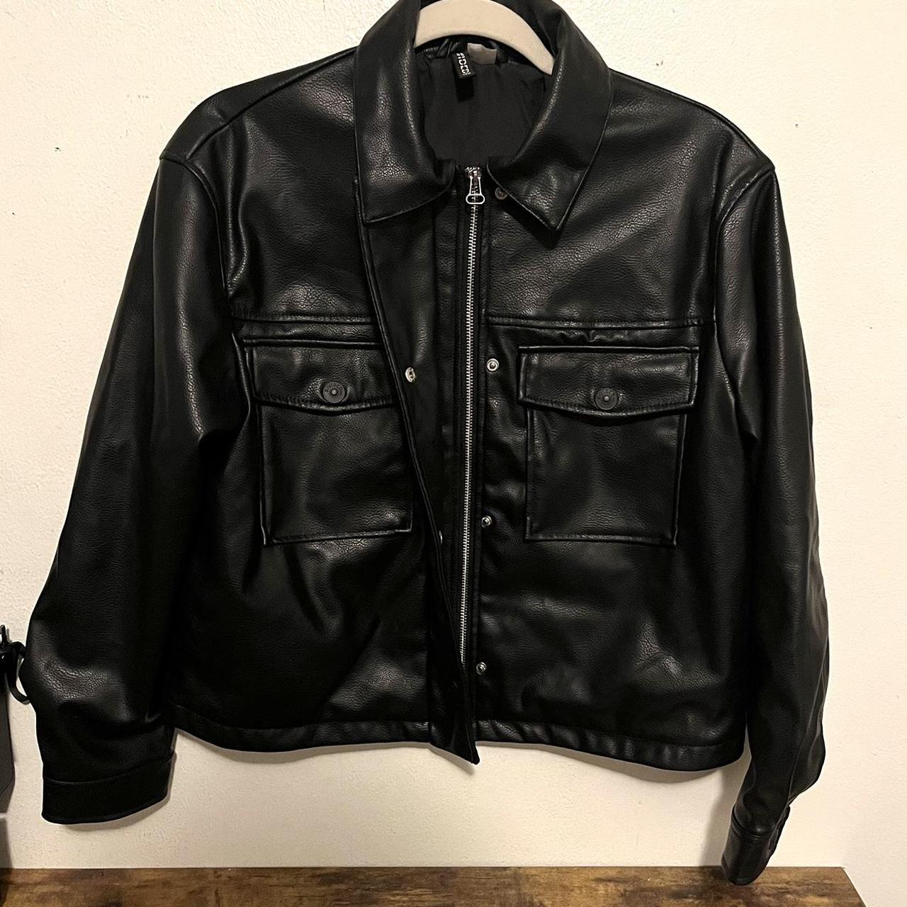 Black faux leather bomber jacket - Brand: Divided... - Depop