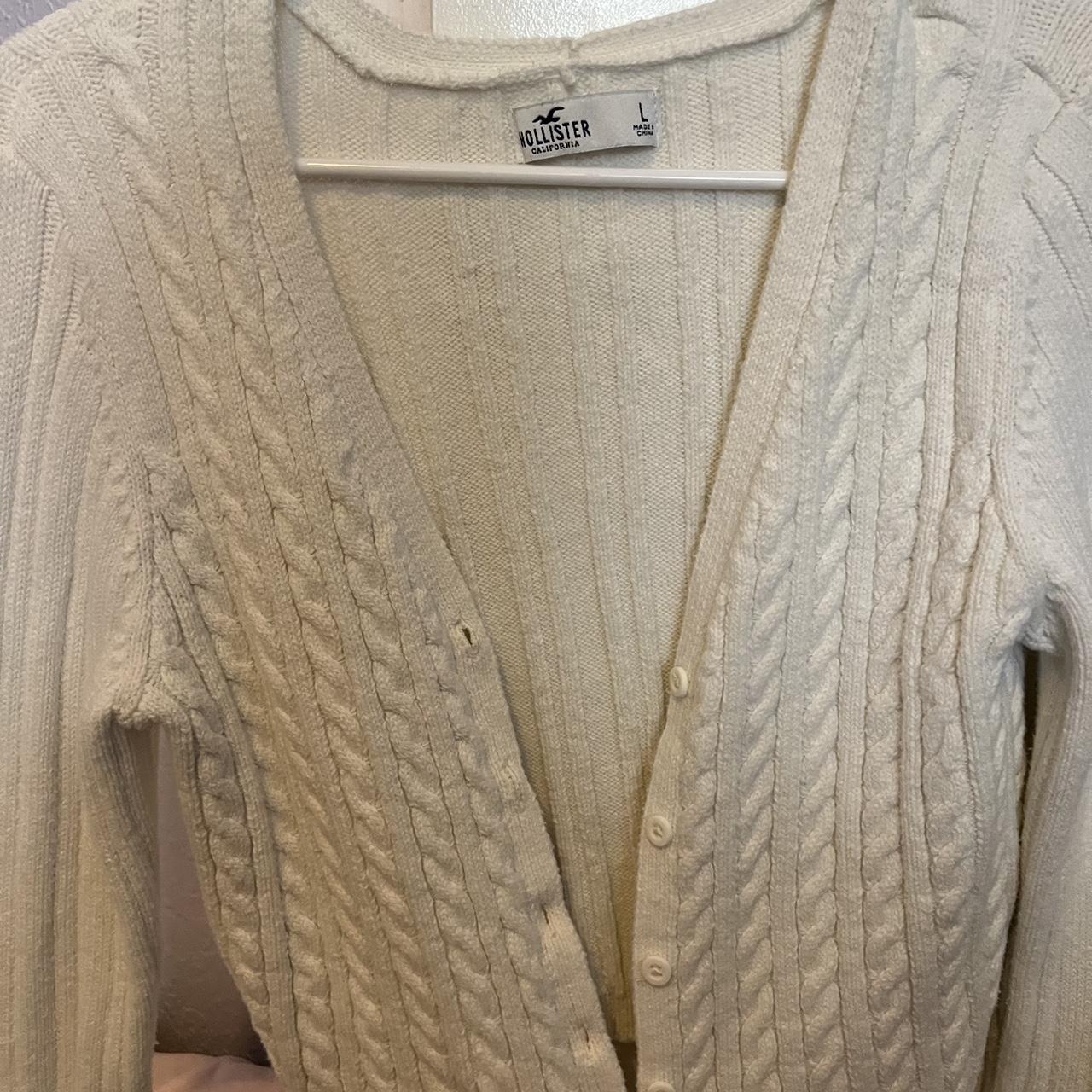 Hollister cropped cardigan Cream white Size large... - Depop