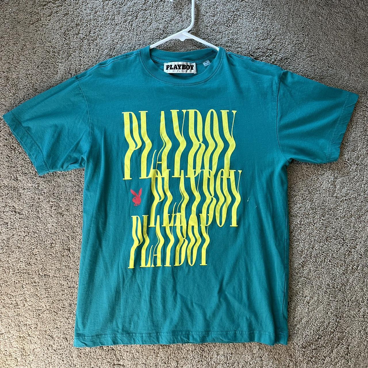 Playboy Men's Green and Blue T-shirt | Depop