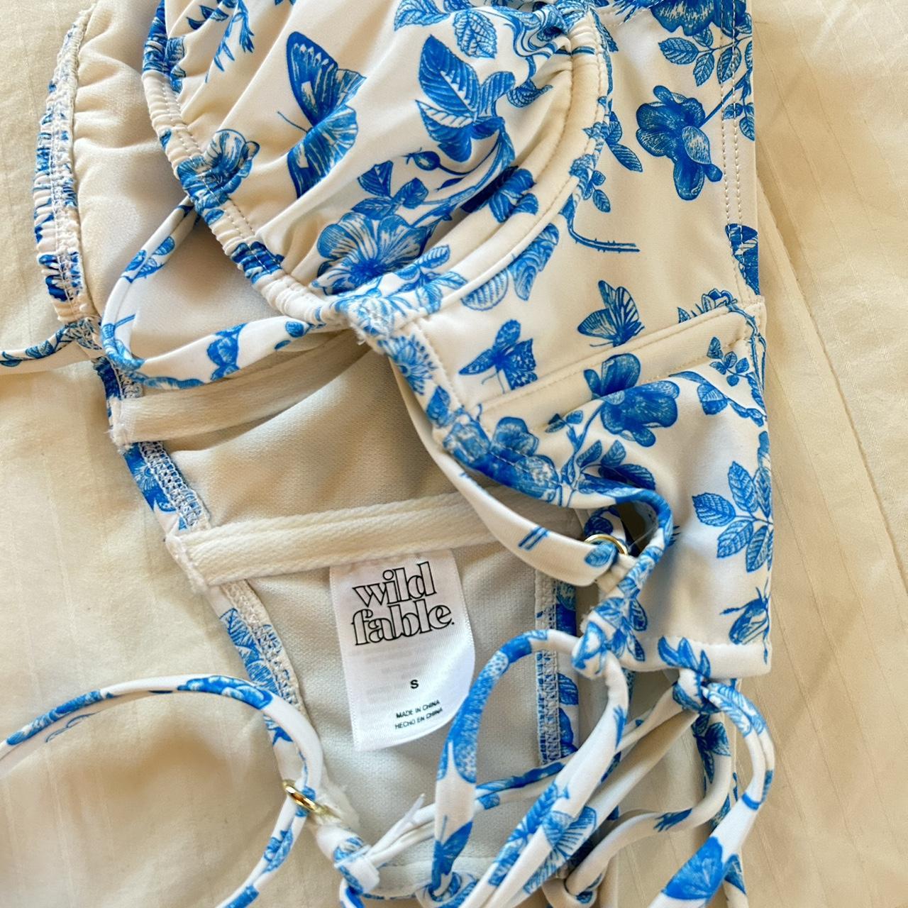 Wild fable Bikini Top Blue and white butterfly... - Depop