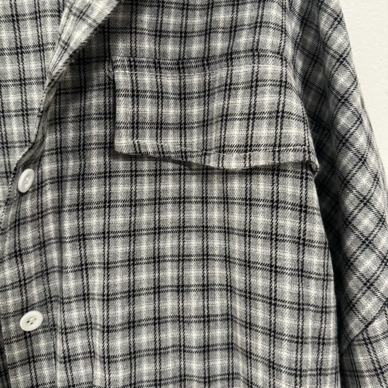 Oversized gray checkered print button down shirt... - Depop