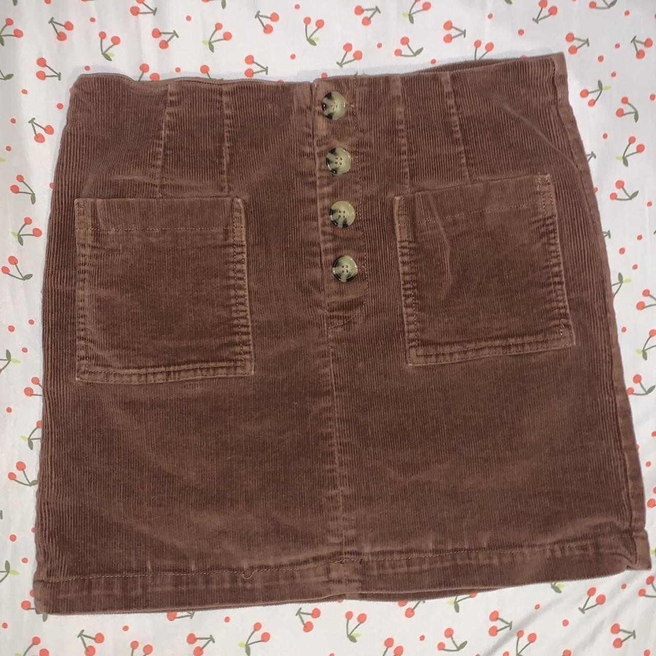 Brown Corduroy mini skirt, it has a high waisted fit... - Depop