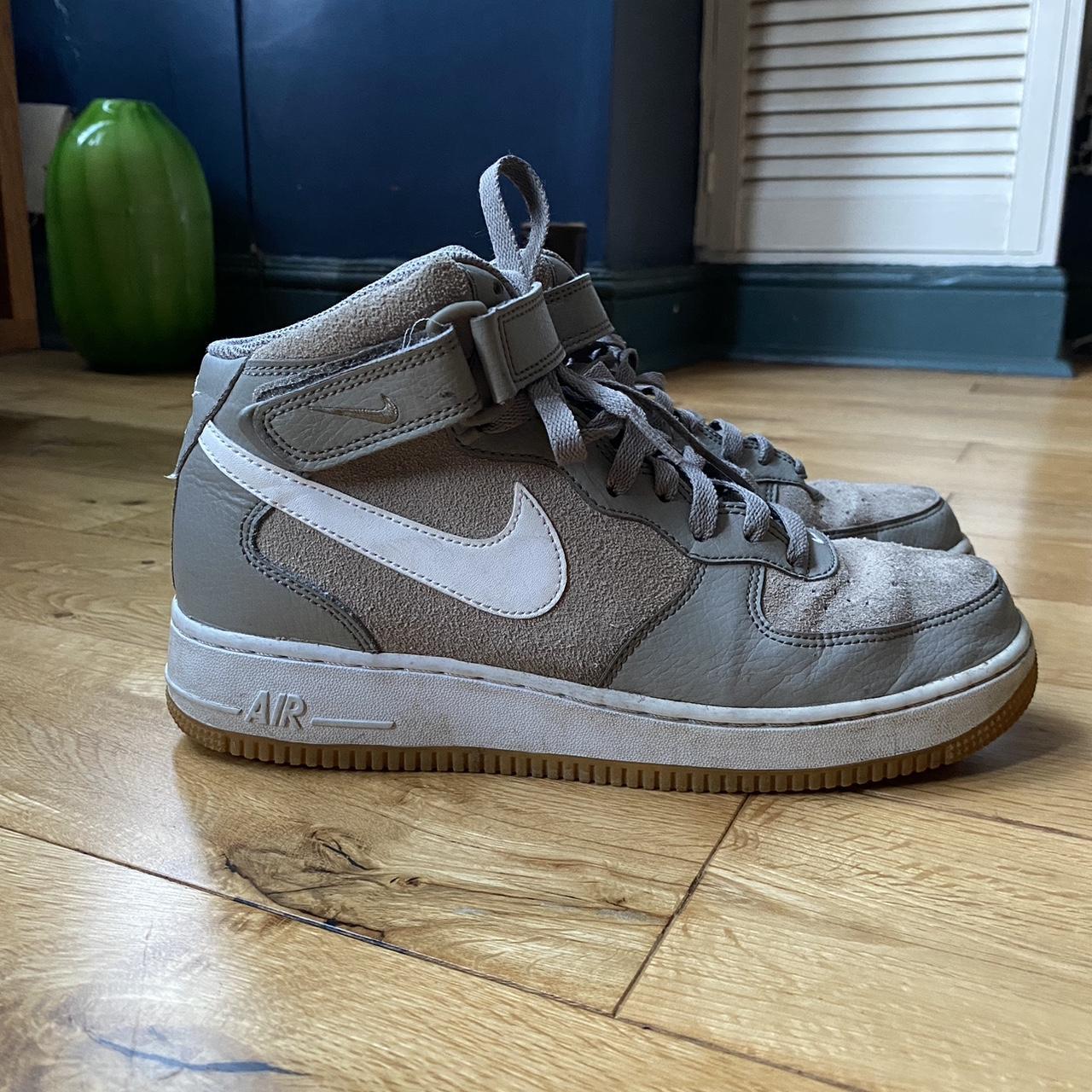 Grey suede high top air force 1s in a size 6 The... - Depop