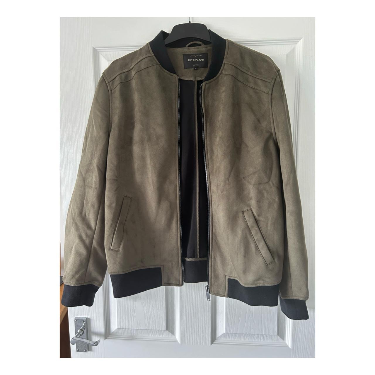 River Island Bomber Jacket Khaki Brown Suede