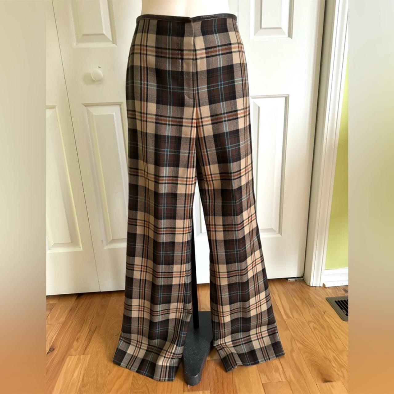 Brown plaid wool dress pants with slits on the... - Depop