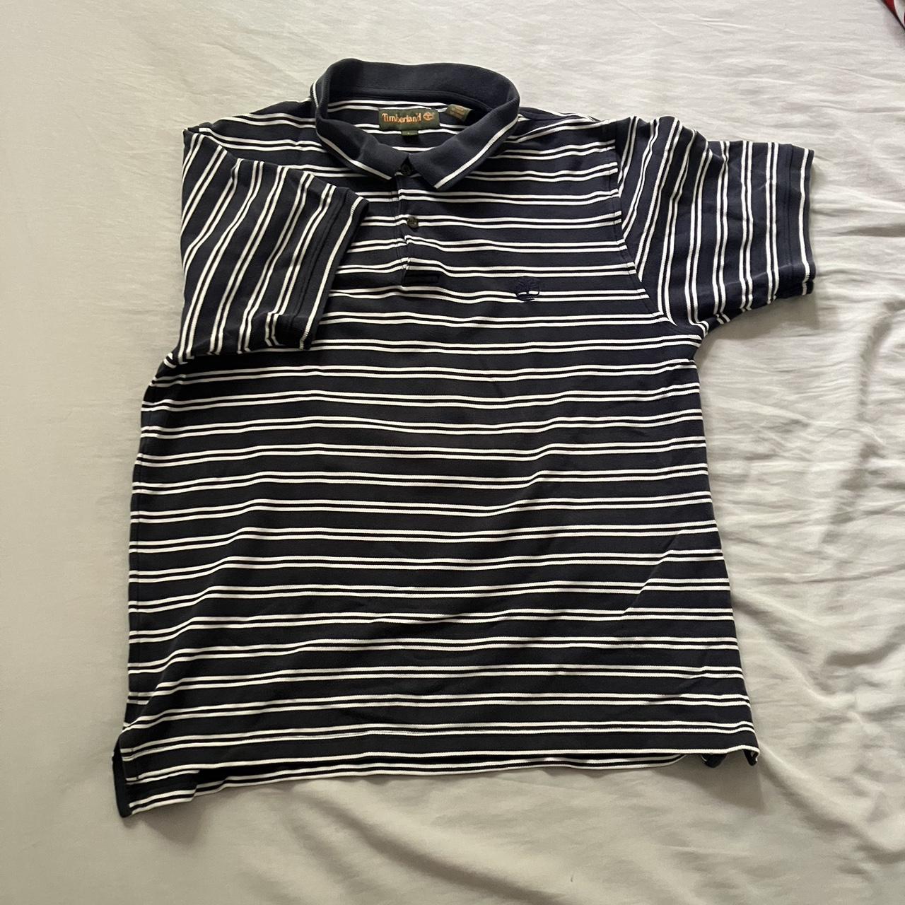 Striped Blue and White Timberland Polo Shirt L ... - Depop