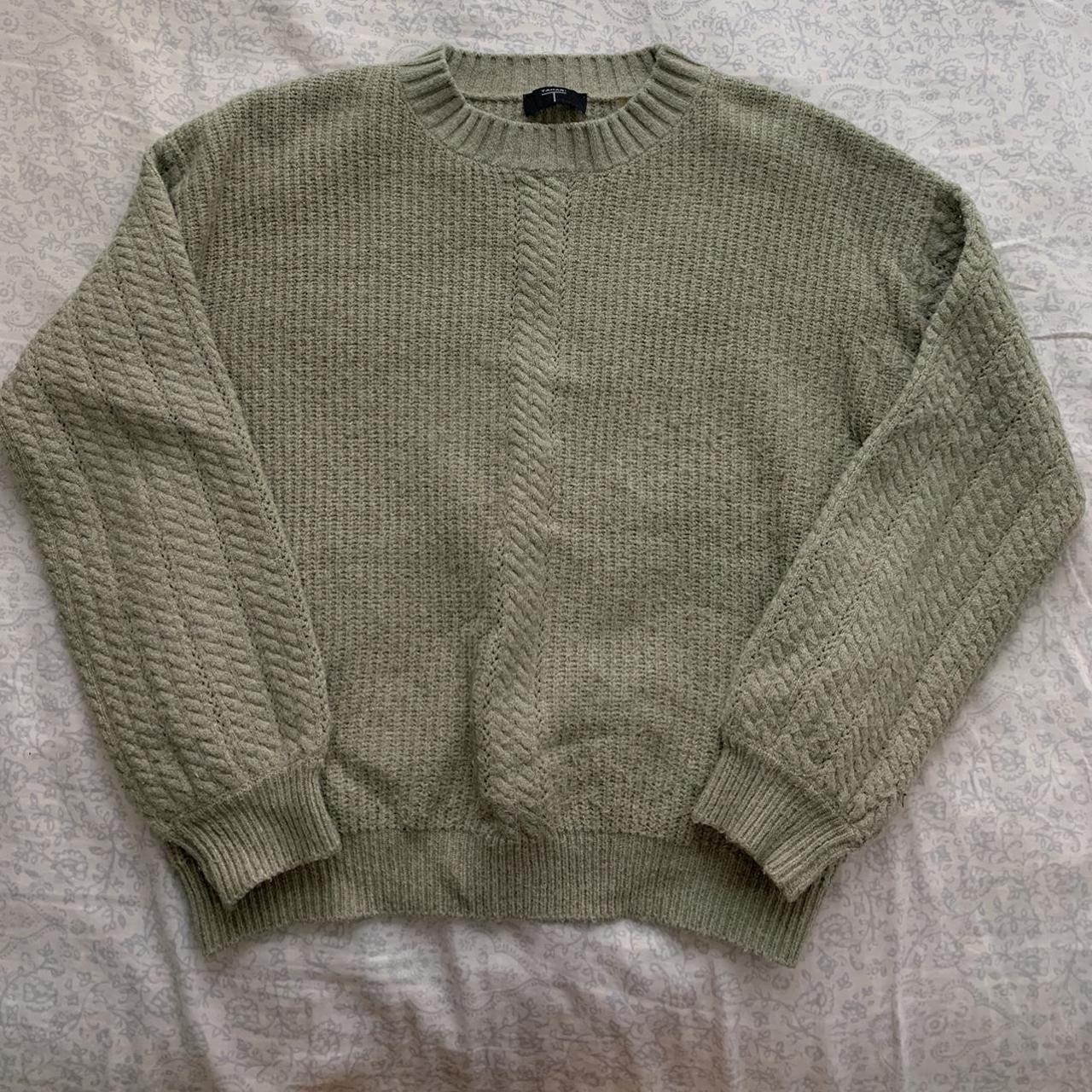 gorgeous sage green sweater with cable details on... - Depop