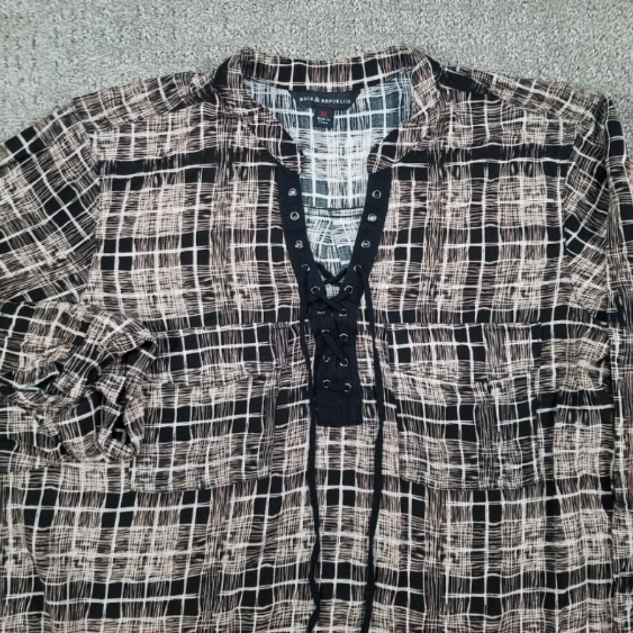 ROCK REPUBLIC Shirt Womens XL Brown Black Plaid Lace... - Depop