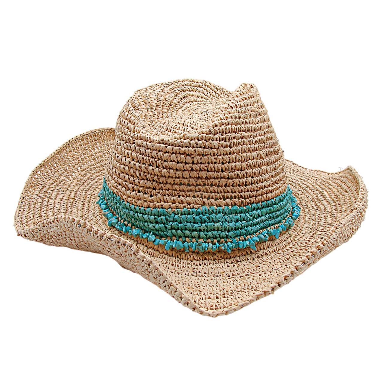 Wallaroo Company Tan Turquoise Rafia Adjustable... Depop