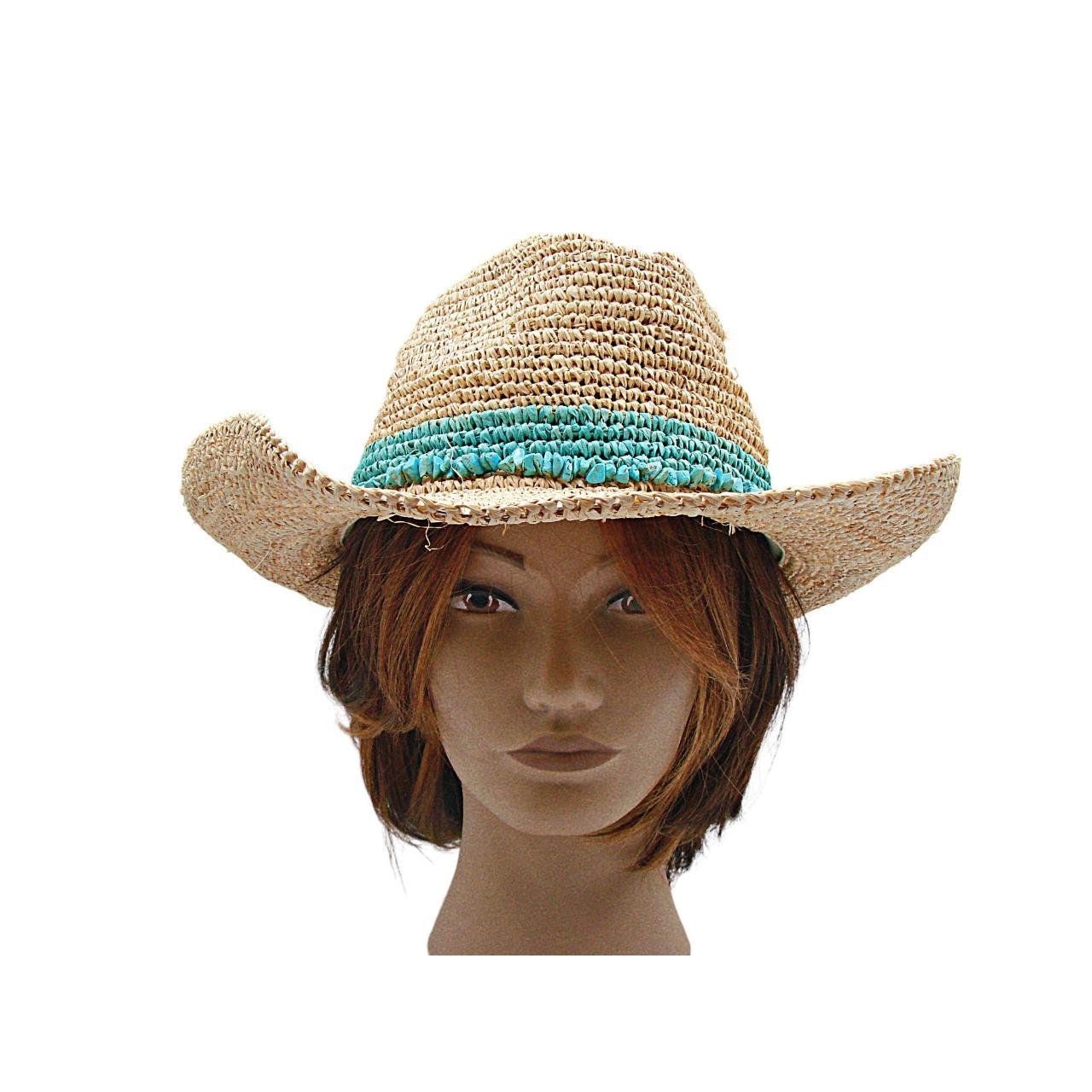 Wallaroo Company Tan Turquoise Rafia Adjustable... Depop