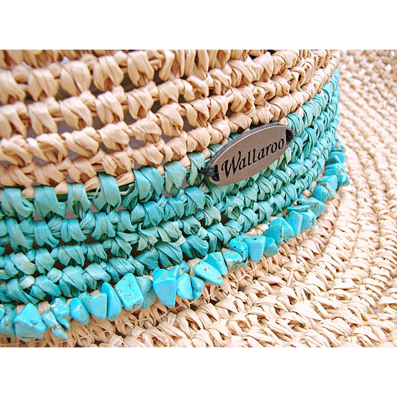 Wallaroo Company Tan Turquoise Rafia Adjustable... Depop
