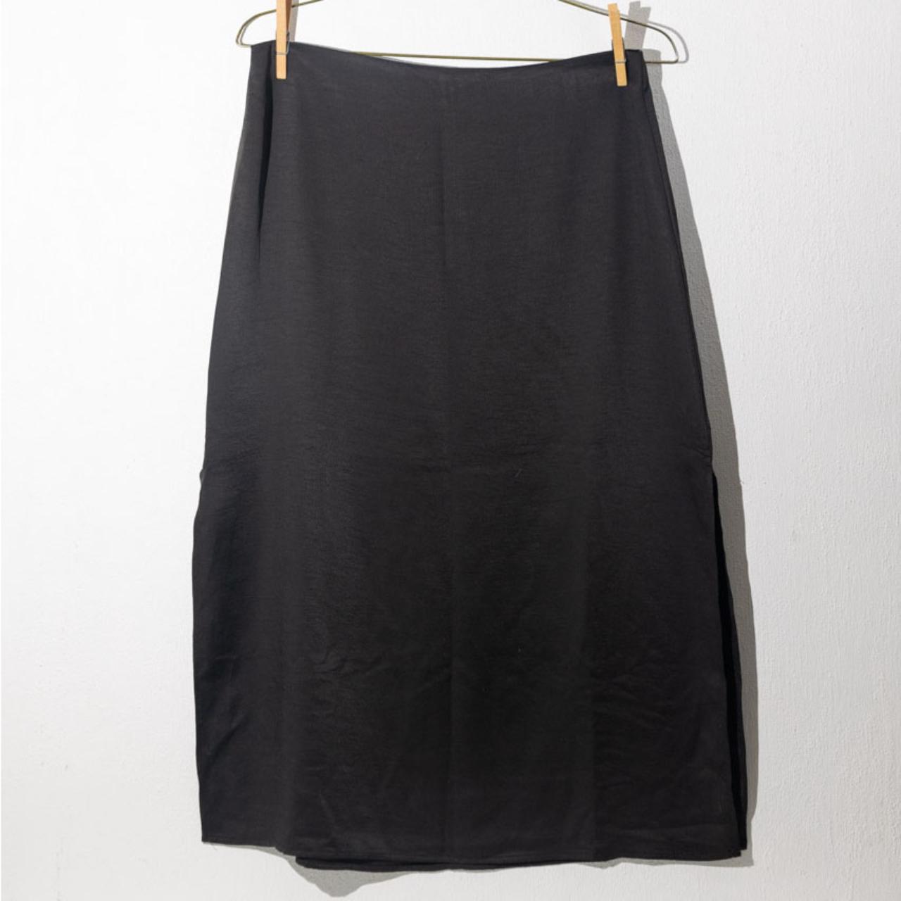 Satin Split Midi Skirt in Black from Dotti 🖤 ⚡️ A... Depop