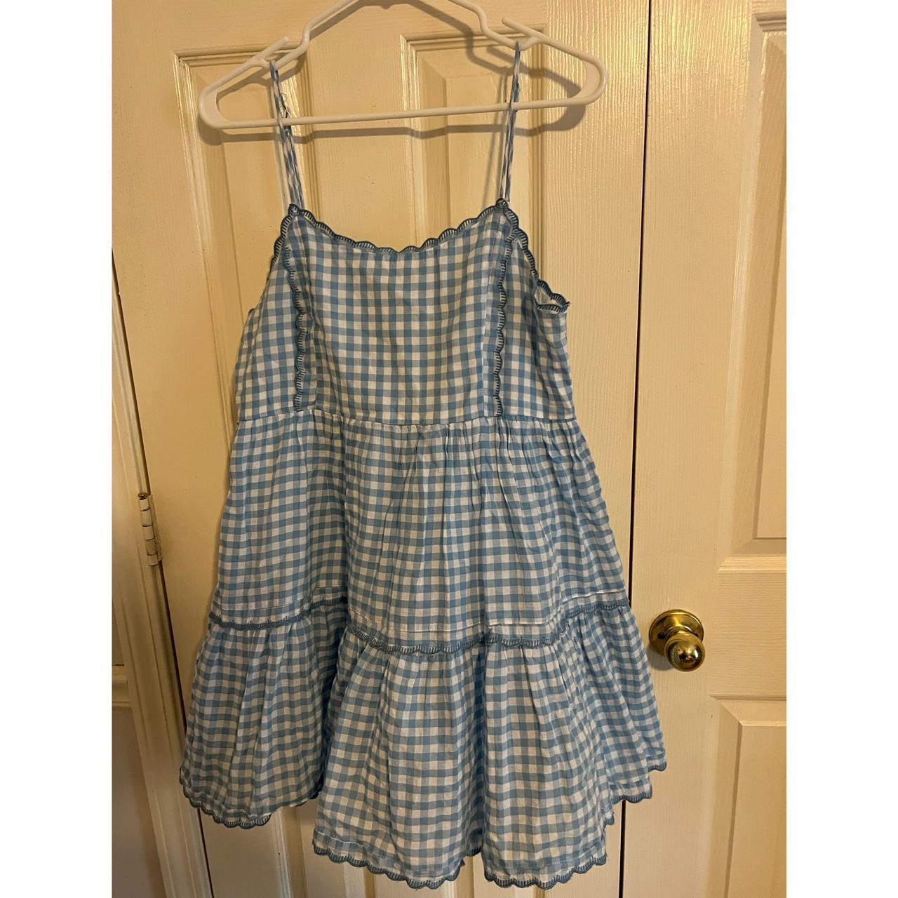 Urban outfitters light blue gingham baby doll dress... Depop