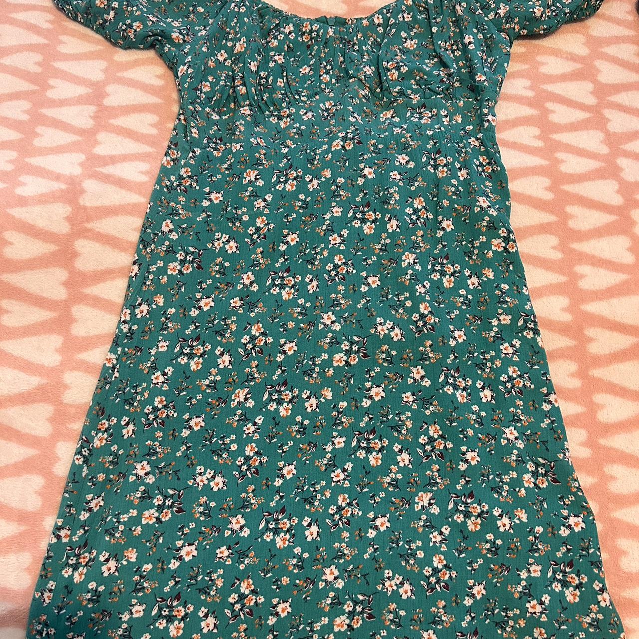 Good Luck Gem Greenish Blue Floral Dress - Depop