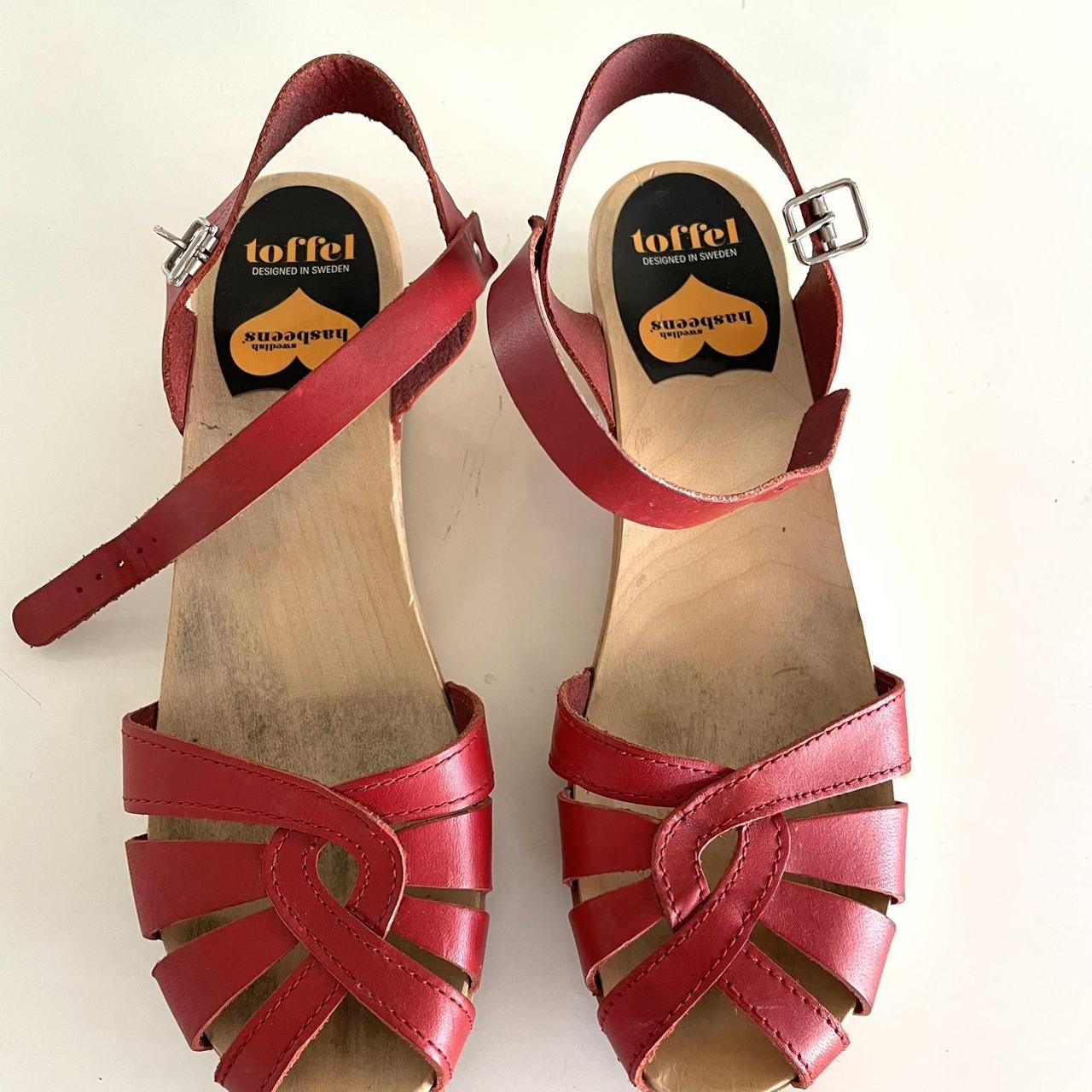 Swedish Hasbeens red clog sandals size 41 fits like... - Depop