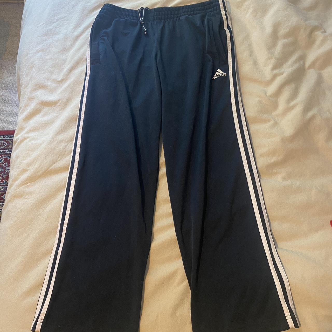 Navy Adidas Track Pants Size M Length: 36 inches... - Depop