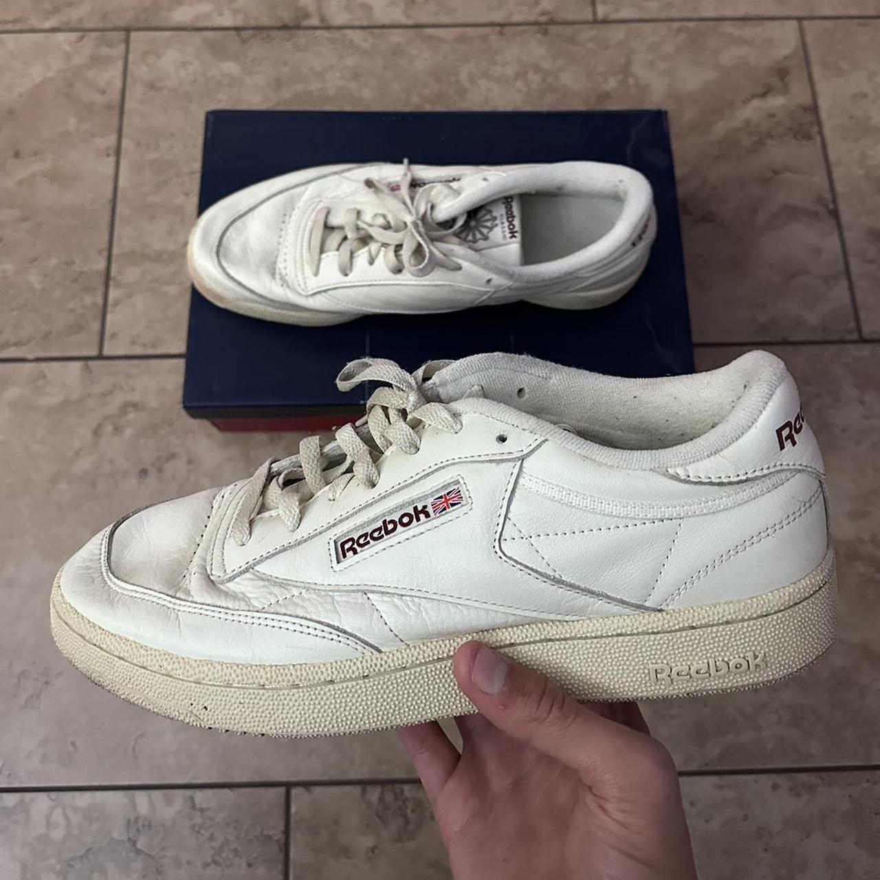 Reebok Club C 85 Chalk / Maroon Nice vintage broken... - Depop