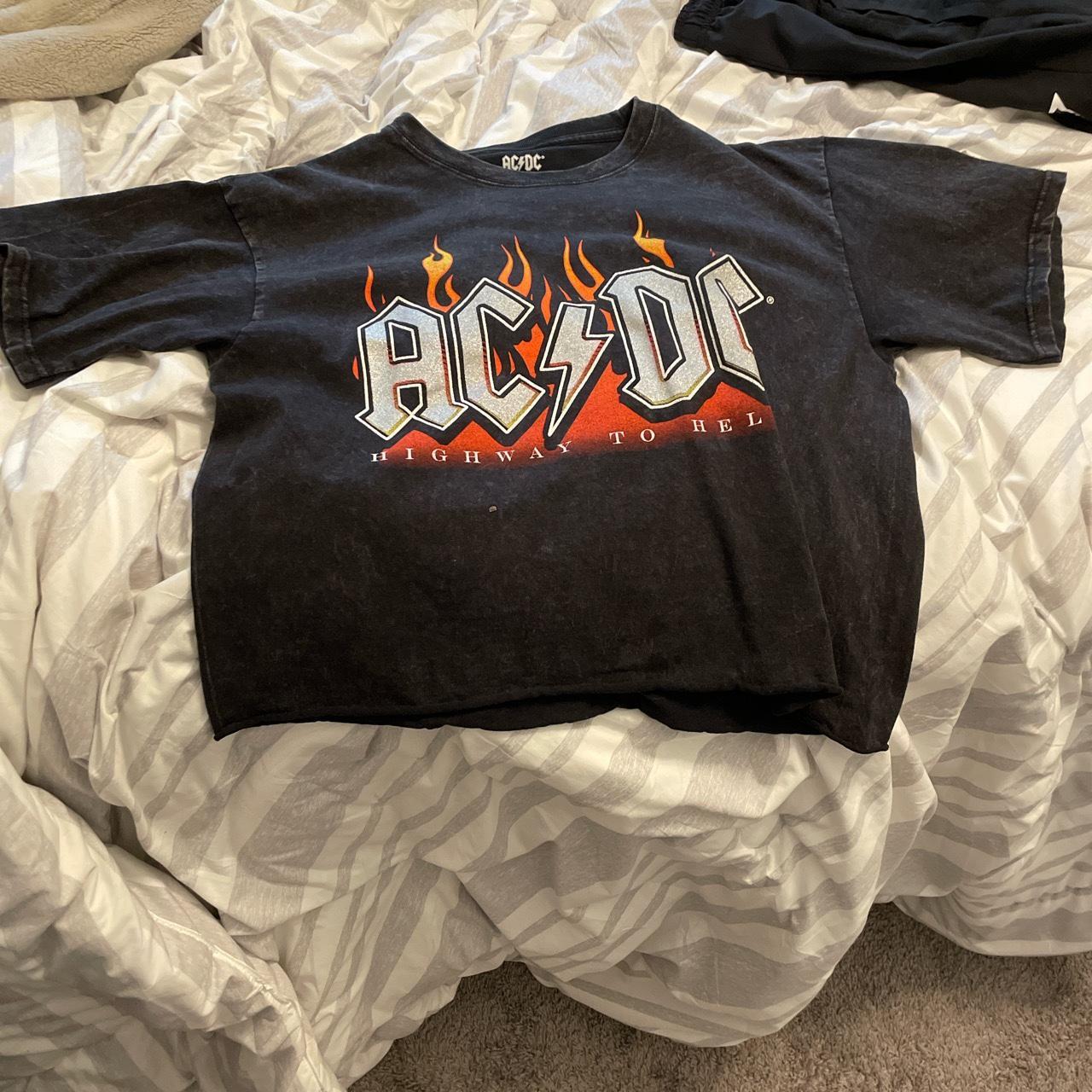 -large ashy black acdc graphic tee -worn once -great... - Depop