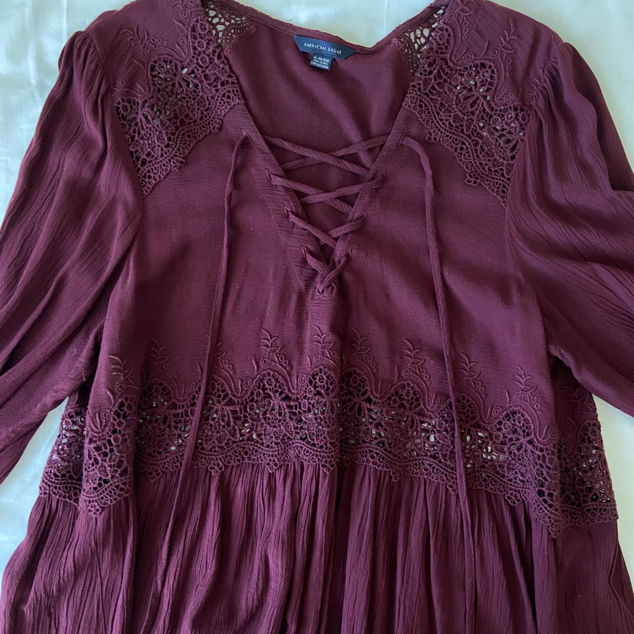 American Eagle Outfitters Women's Burgundy Blouse | Depop