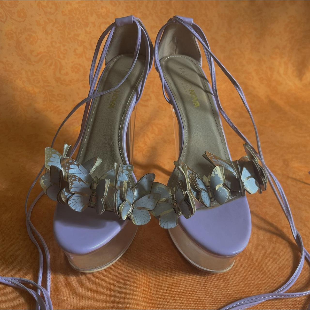 Fashion Nova butterfly ballerina wrap heels Clear... Depop