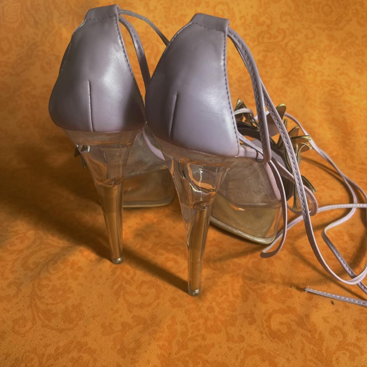 Fashion Nova butterfly ballerina wrap heels Clear... Depop