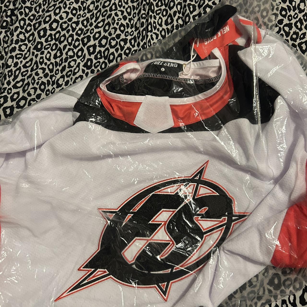 white and black Full Send Nelk Boys hockey jersey. - Depop