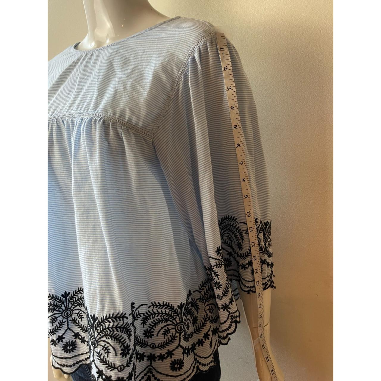 Zara Basic Women Striped Embroidered Top Balloon... - Depop