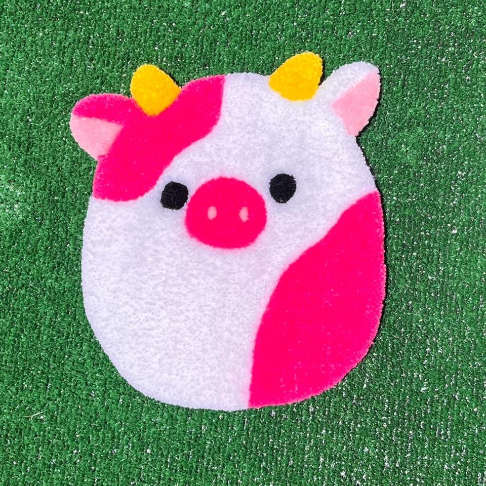 Pink and White Cow Strawberry Squishmallow Badge - Depop