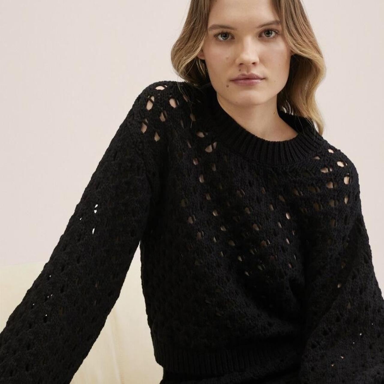 Mango Women's Sweater - Black - S – MANGO OPENWORK KNIT BLACK SWEATER - Size …