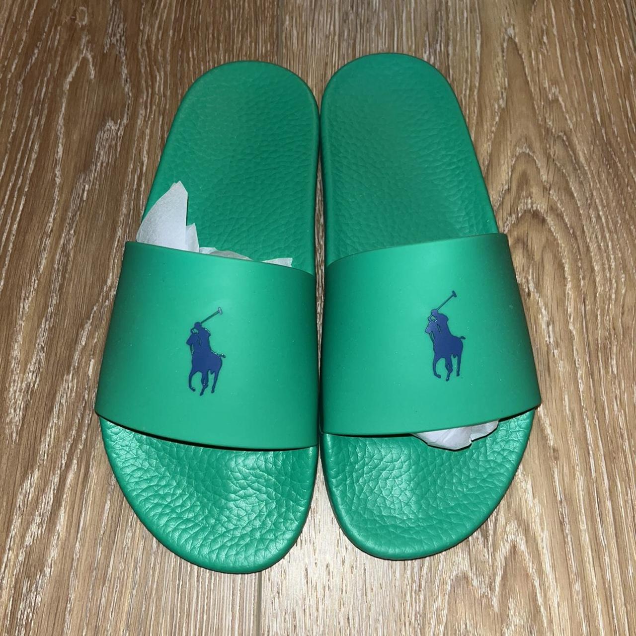 Polo Ralph Lauren Men's Green Slides | Depop