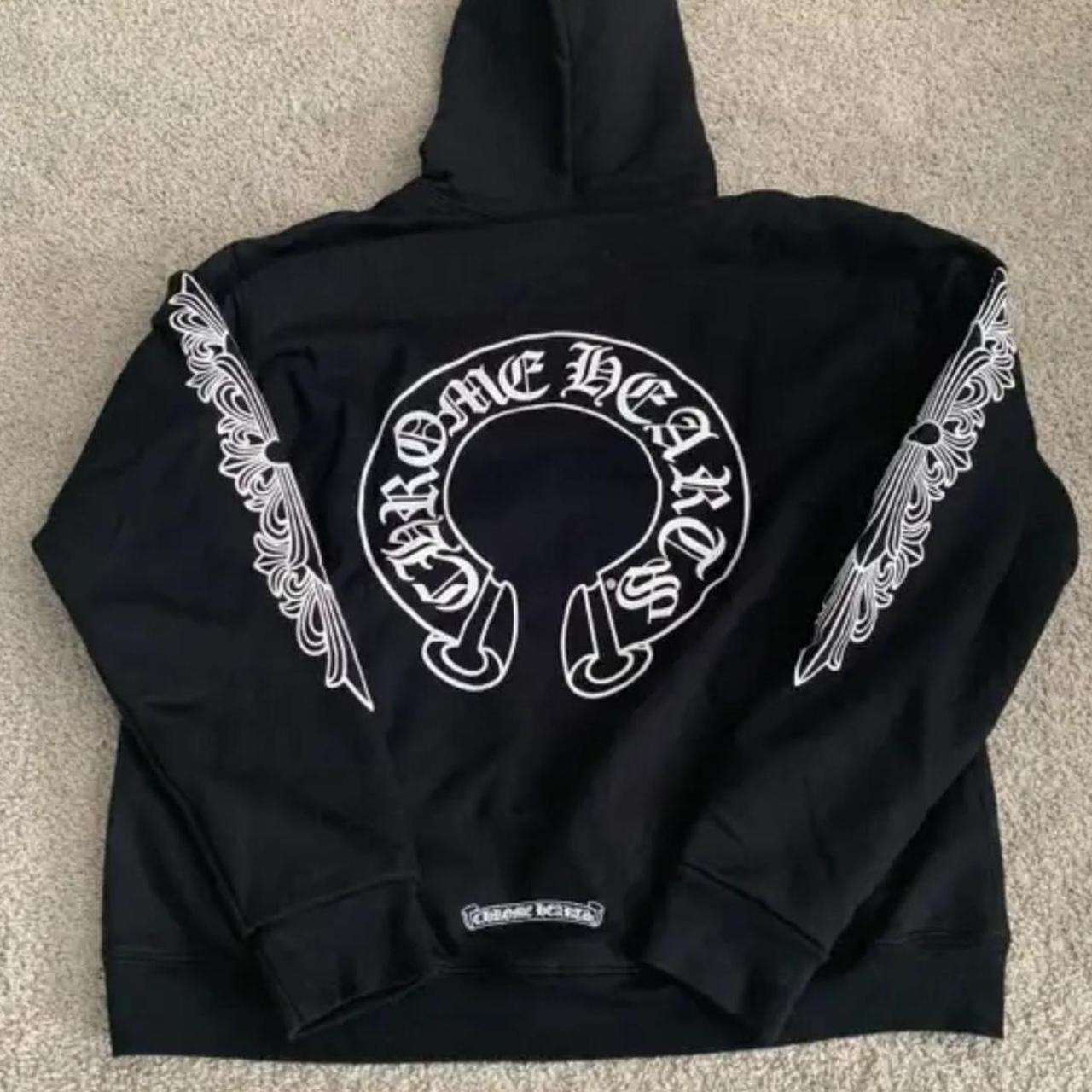 chrome hearts hoodie black and white size m used - Depop