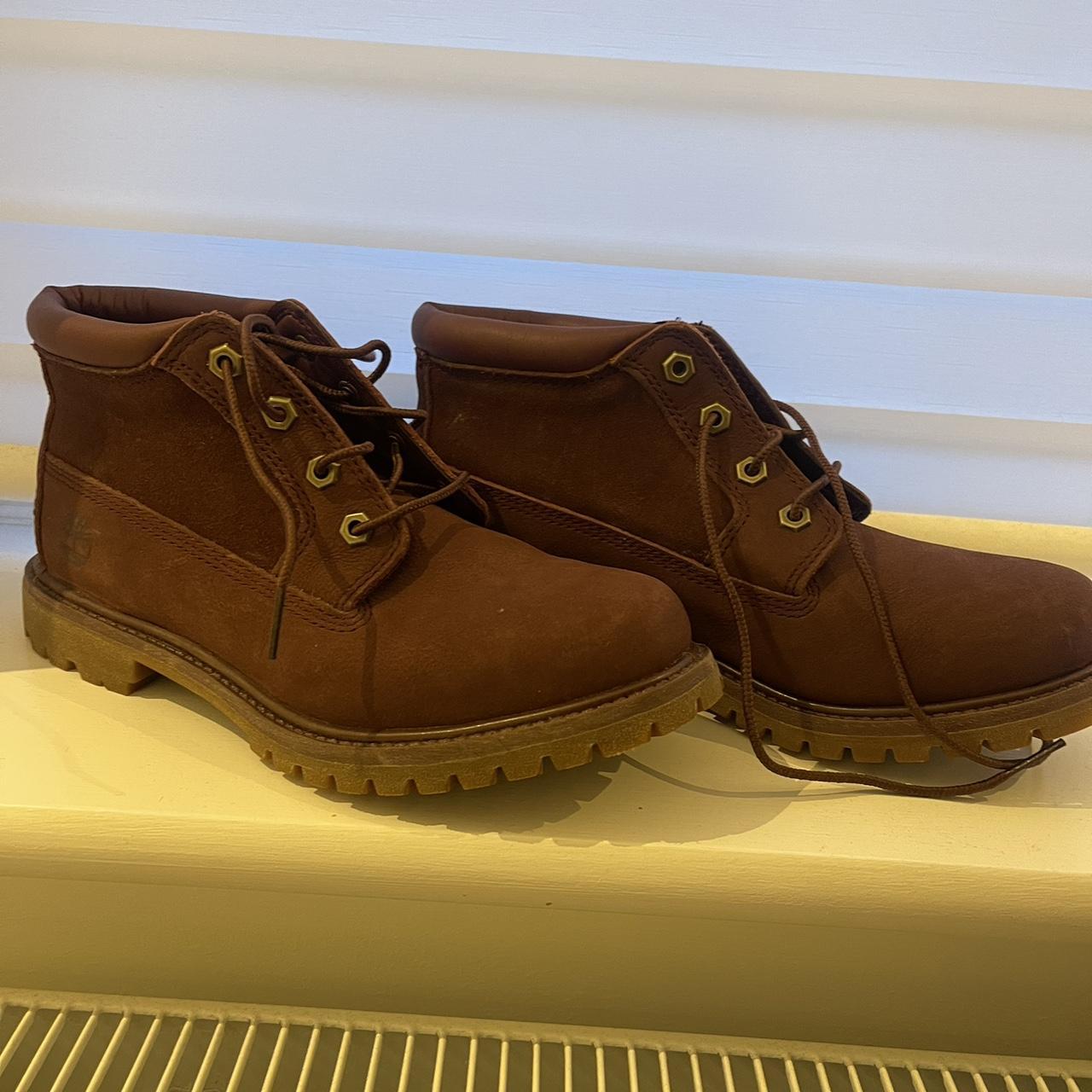 Size 6 timberland boots burgundy - Depop