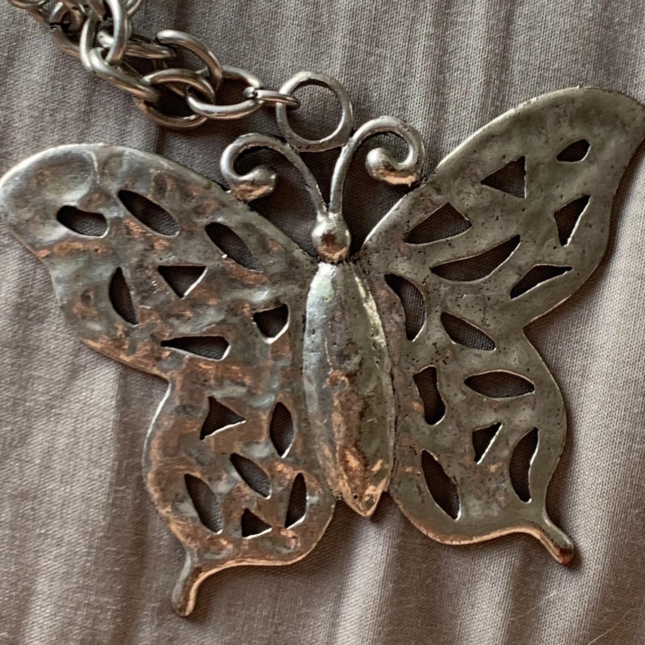 vintage metal butterfly necklace no clasp, 36 inch... Depop