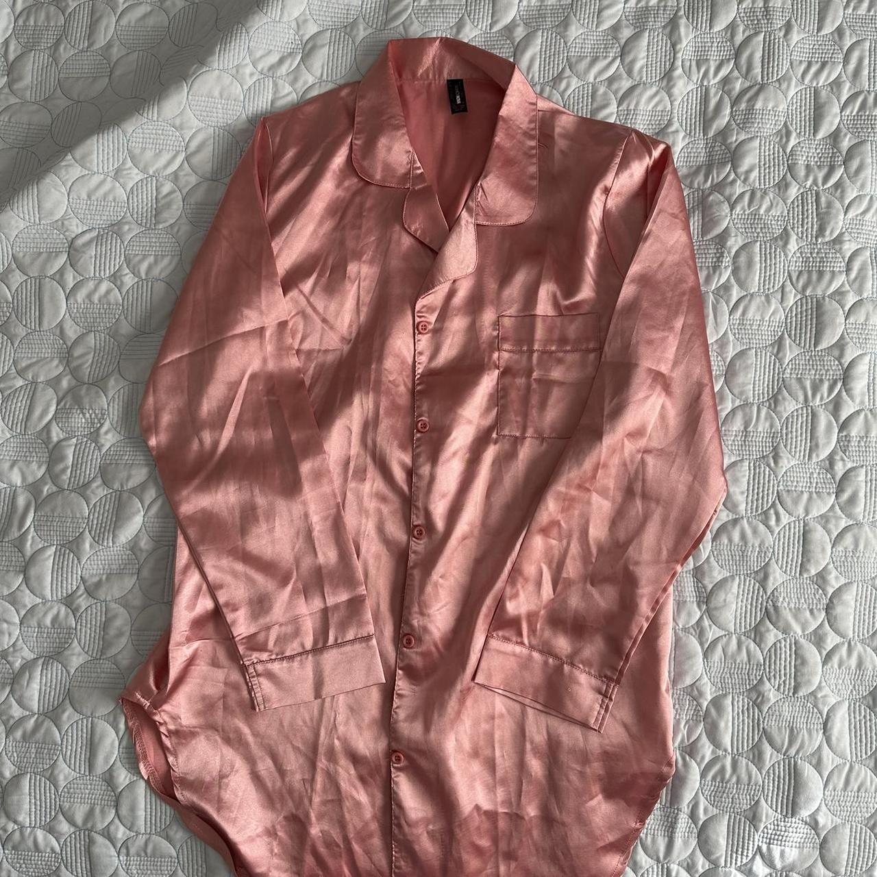 Fashion nova pink satin blouse oversized fit Size... Depop