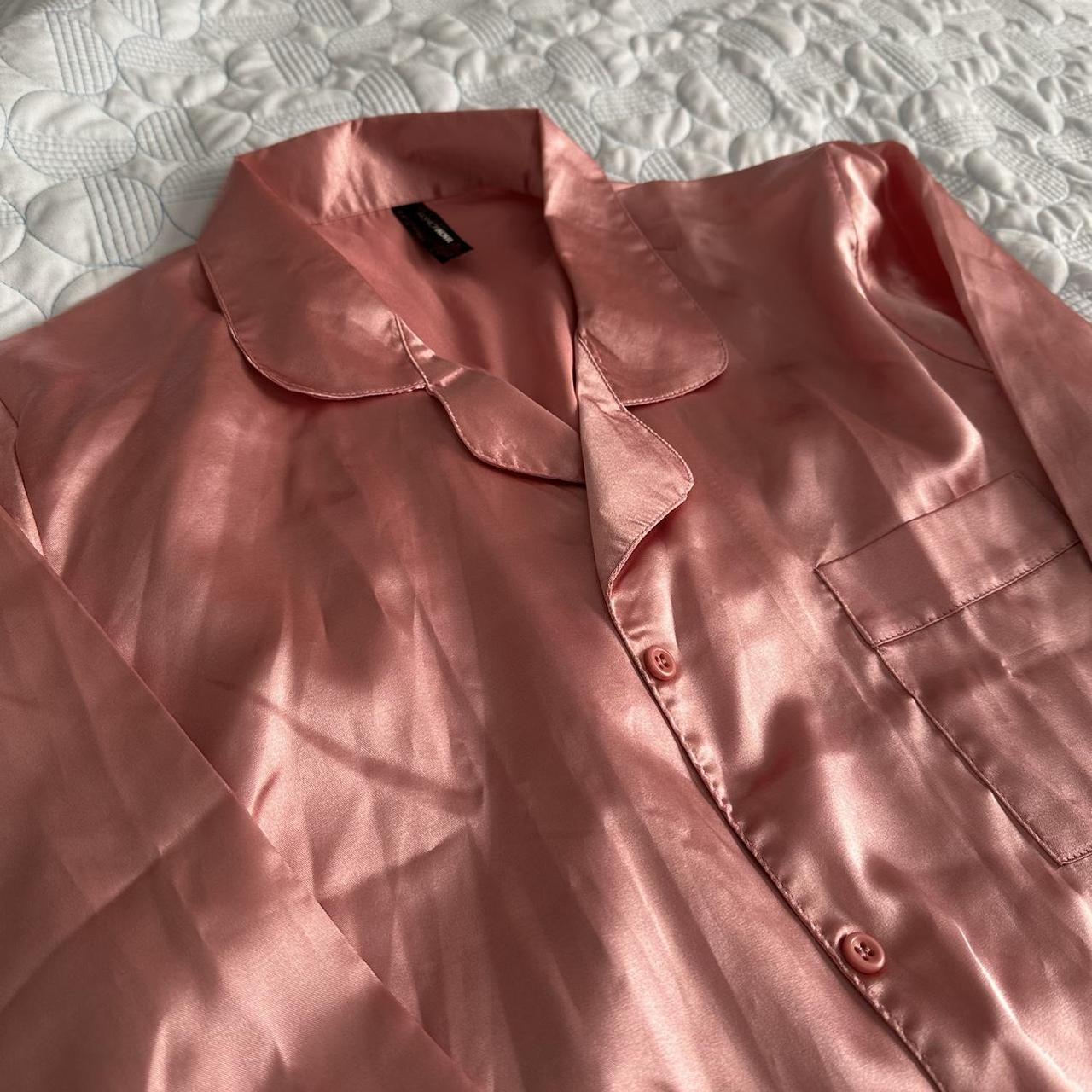 Fashion nova pink satin blouse oversized fit Size... Depop