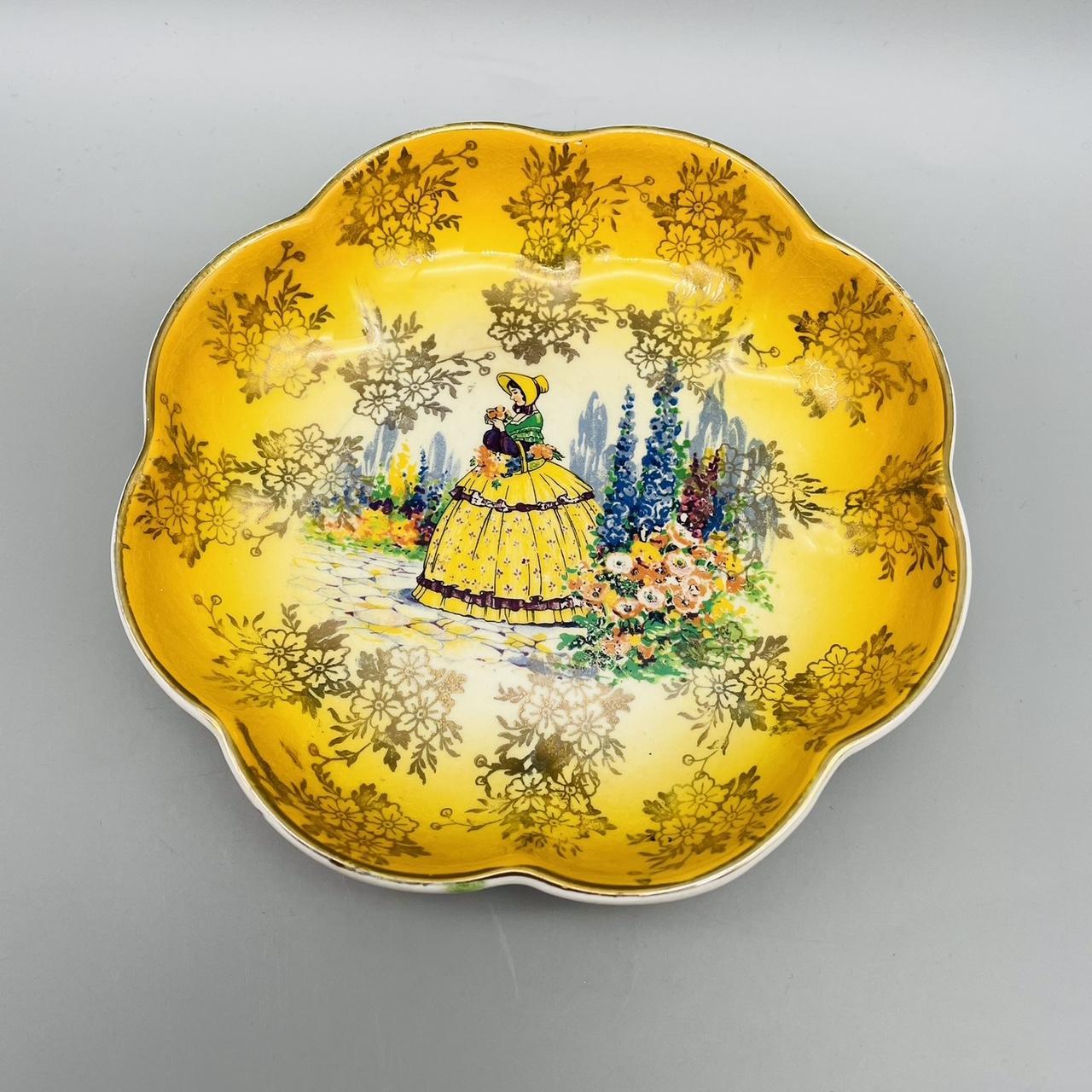 Vintage Yellow Ceramic Display Dish Ornament Lady In... Depop