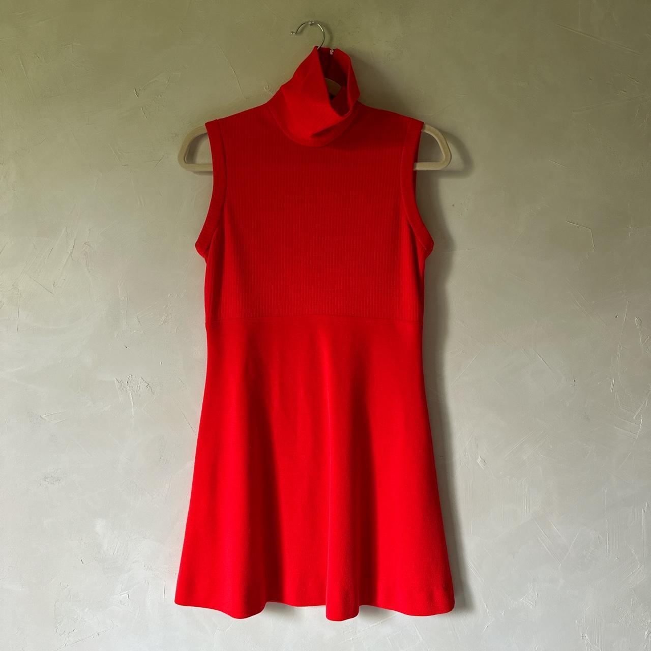 Vintage red sleeveless turtleneck dress with zipper... - Depop