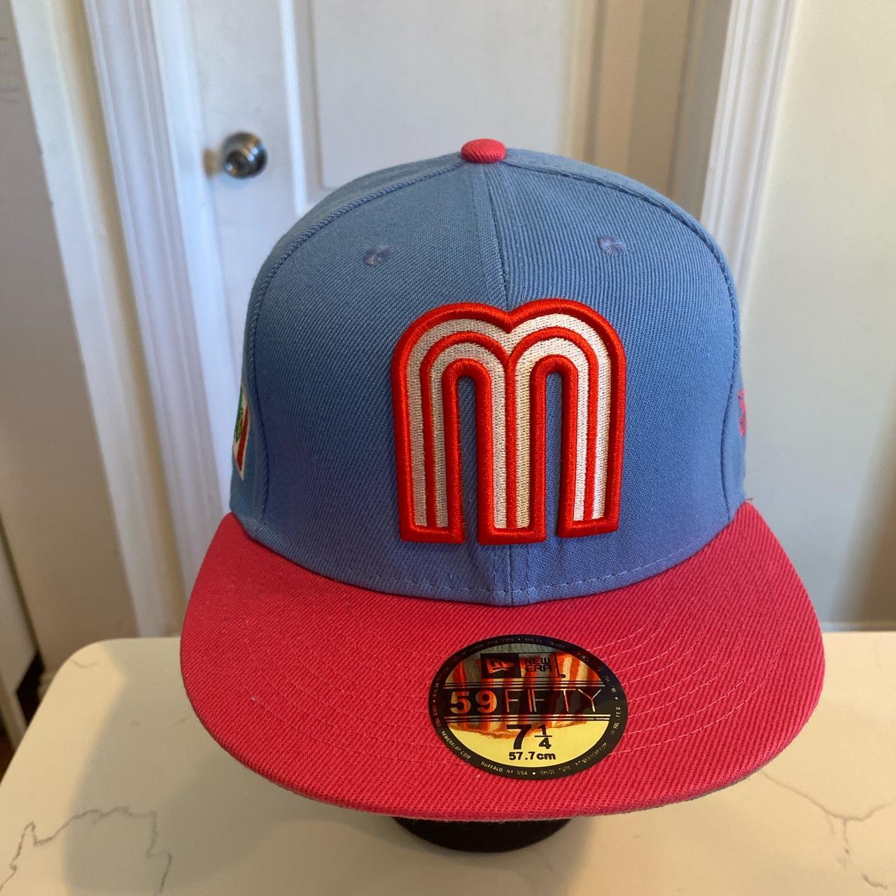 Men's Pink and Blue Hat Depop