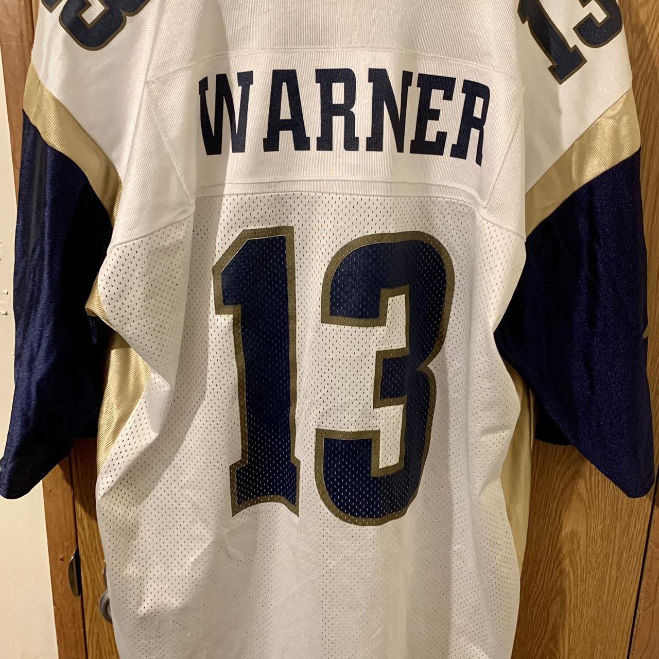 Vtg Logo Athletics NFL St. Louis Rams Kurt Warner #13 Blue Gold Jersey