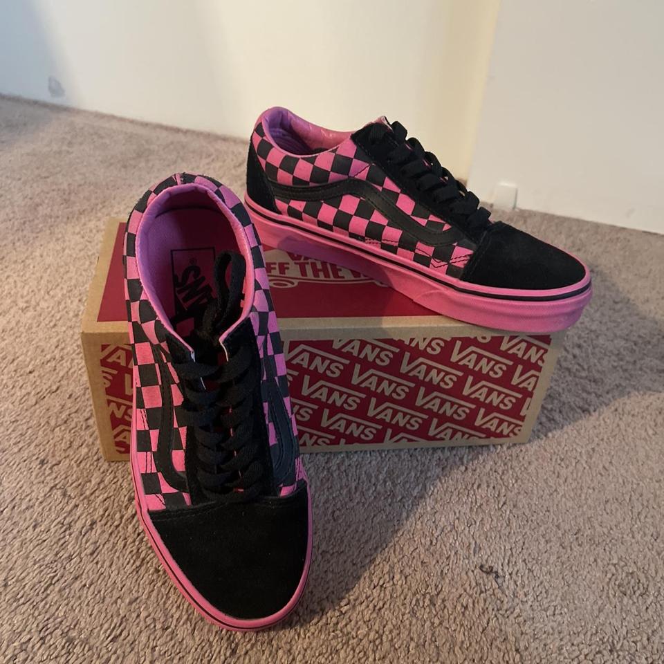 VANS Unisex Old Skool Pink Black Checkerboard . Depop