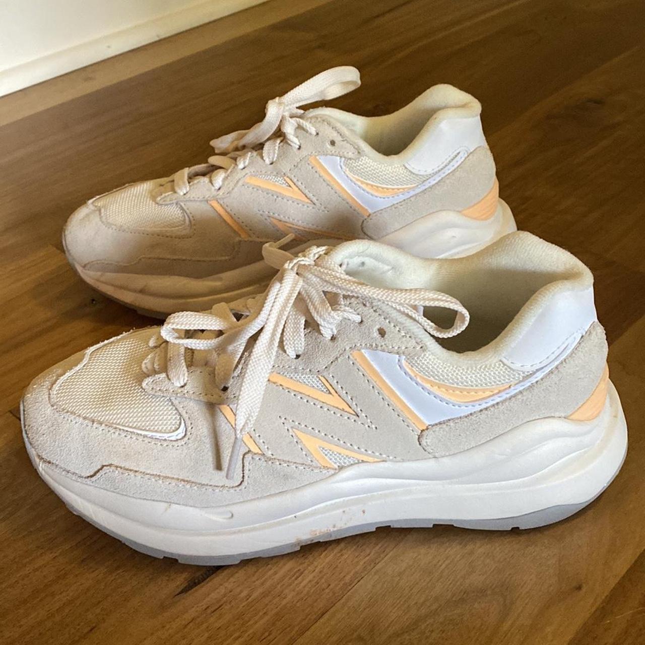 New Balance Women's Orange and White Trainers | Depop