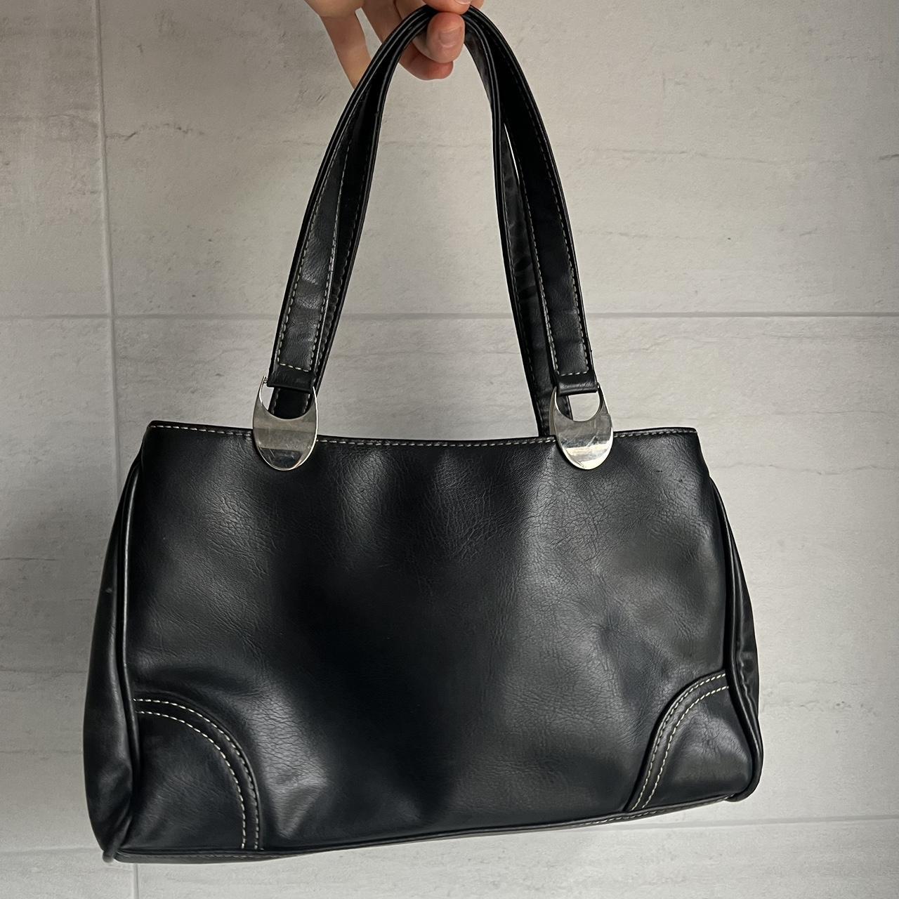 Vintage black shoulder bag. Real leather. By the... - Depop